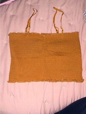 Smocked Spaghetti Strap Tank Top - Mustard